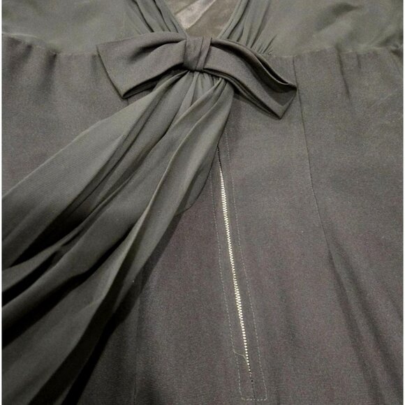 Vintage Black Sheer Sleeve Open Back Sheath Dress W/ Chiffon Bow Detail Size 15 - Picture 4 of 8